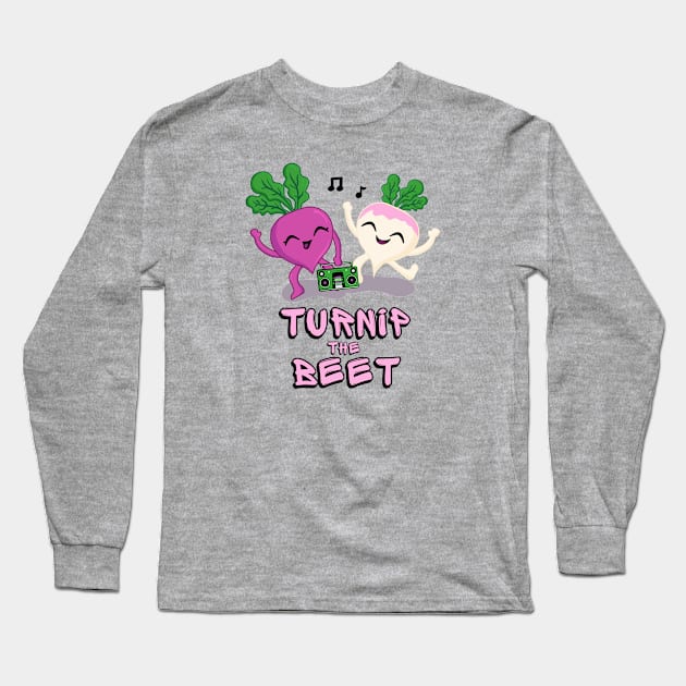 Turnip the Beet Food Pun with Boom Box Long Sleeve T-Shirt by Midnight Pixels